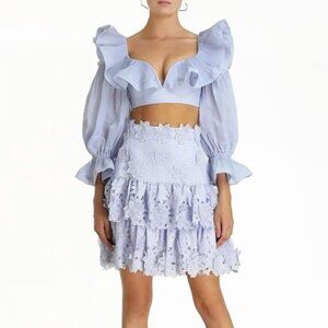 $495 Zimmermann Blue Sheer Lovestruck Cropped Ruffle Bralette Top size 2/8-M
